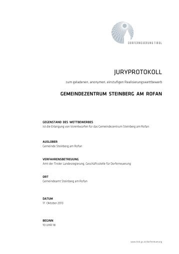 Juryprotokoll Gemeindezentrum in Steinberg am Rofan (pdf, 254KB)