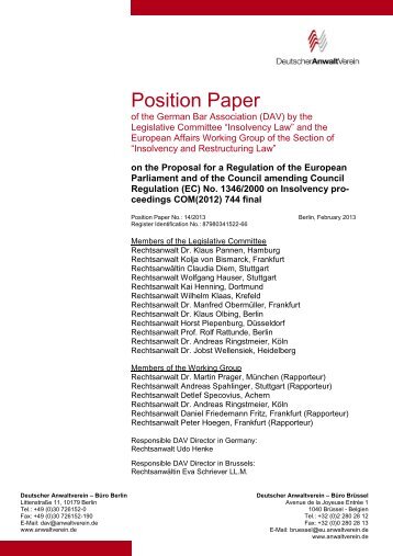 Position Paper - Arge Insolvenzrecht und Sanierung