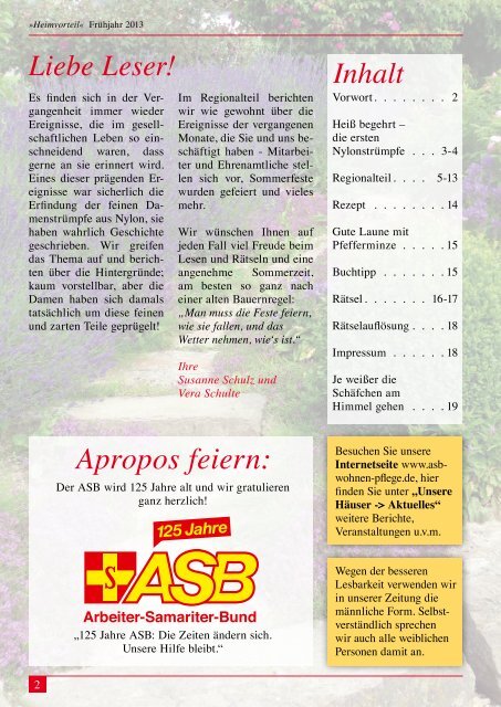 Ausgabe Sommer 2013 - Die ASB Wohnen und Pflege GmbH