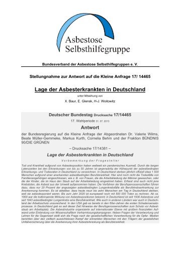 Lage der Asbesterkrankten in Deutschland - Asbestose ...