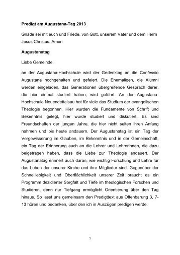 Predigt am Augustana-Tag 2013 Gnade sei mit euch und Friede ...