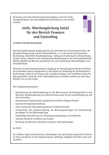 stellv. Abteilungsleitung (m/w) - Augsburg evangelisch