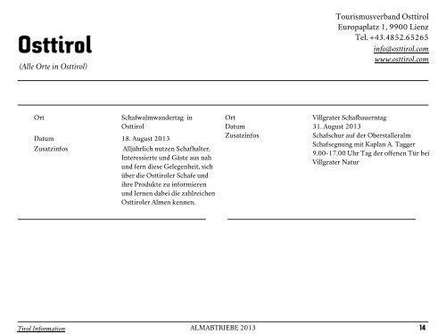 Tirol Information ALMABTRIEBE 2013