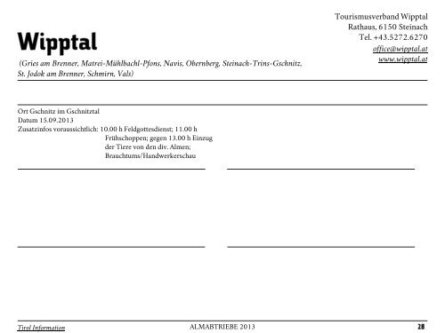 Tirol Information ALMABTRIEBE 2013