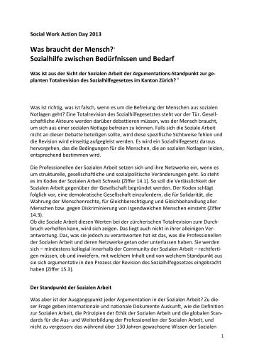 i Sozialhilfe zwischen Bedürfnissen und Bedarf - AvenirSocial