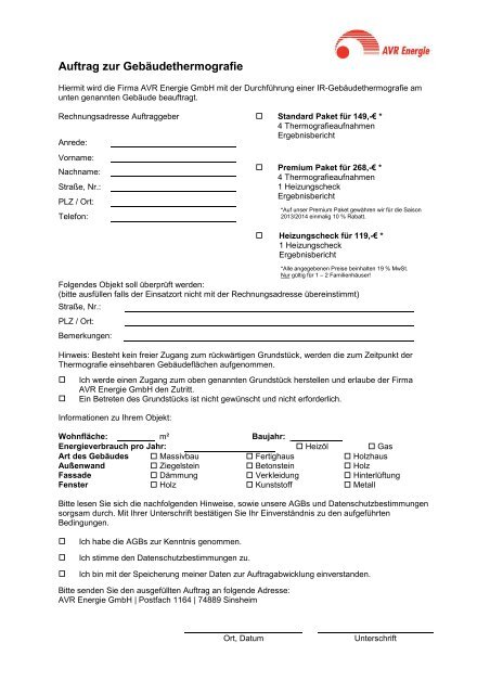 Auftragsformular Thermografie - AVR