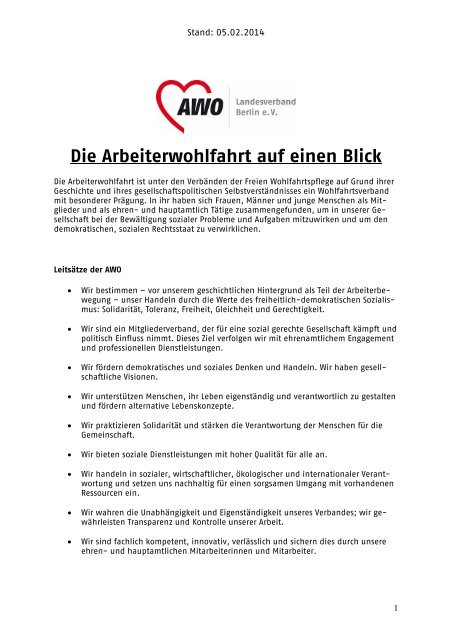 Die Arbeiterwohlfahrt auf einen Blick - AWO Landesverband Berlin eV