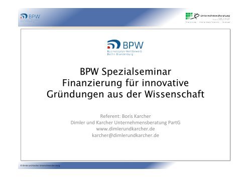 Spezialseminar Finanzierung - Businessplan-Wettbewerb Berlin ...