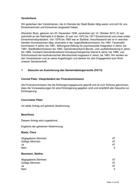 Einwohnerrat Baden Protokoll - Stadt Baden