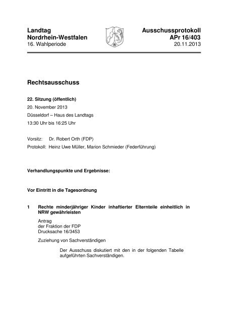 Landtag Ausschussprotokoll Nordrhein-Westfalen APr 16 ... - BAG-S