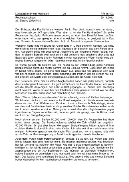 Landtag Ausschussprotokoll Nordrhein-Westfalen APr 16 ... - BAG-S