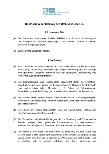 Neufassung der Satzung des Bathildisheim e. V.