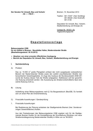 Bebauungsplan 2398 für ein Gebiet in Bremen - Neustädter Hafen
