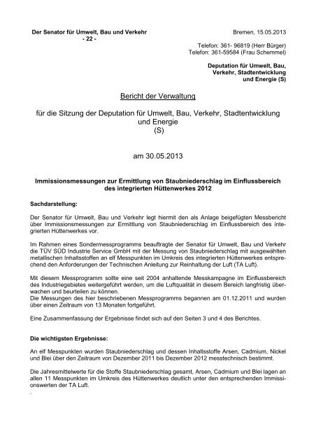 Immissionsmessungen zur Ermittlung von Staubniederschlag im ...