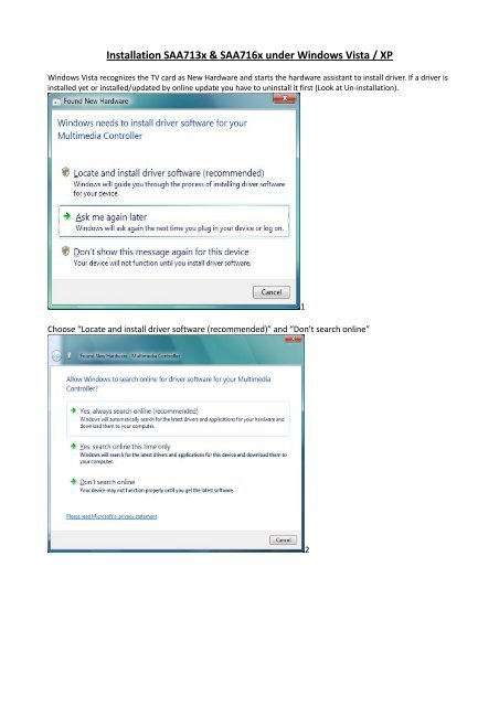 Installation Saa713x & Saa716x under Windows Vista / XP - CREATIX