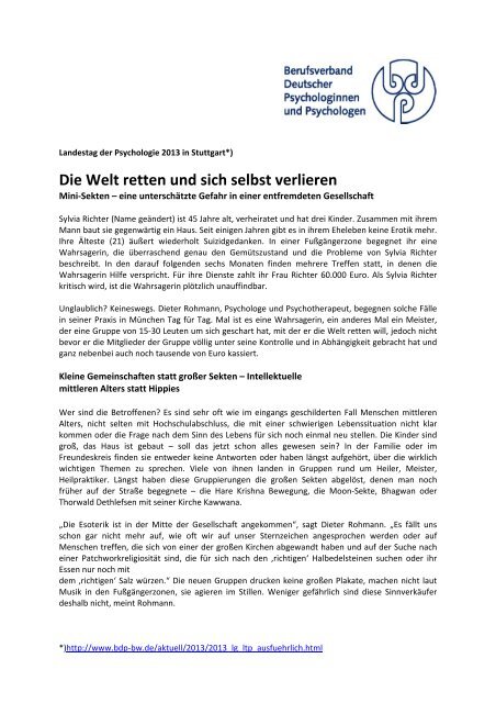 Die Welt retten und sich selbst verlieren - BDP Baden-Württemberg