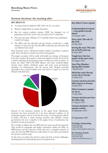 Berenberg Macro Views German elections: the ... - Berenberg Bank