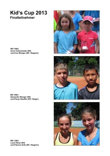 Fotoblatt Finalteilnehmer Kid's Cup 2013 - Bern Tennis