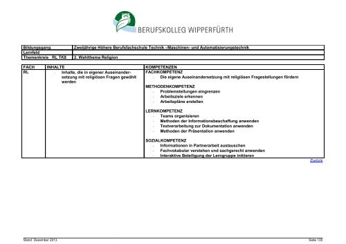 Zweijährige Höhere Berufsfachschule Technik, Schwerpunkt Maschi