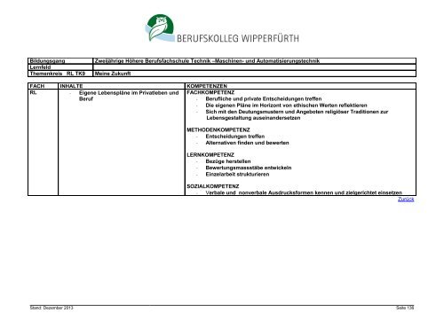 Zweijährige Höhere Berufsfachschule Technik, Schwerpunkt Maschi