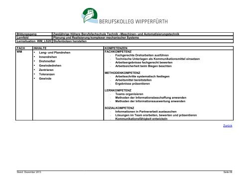 Zweijährige Höhere Berufsfachschule Technik, Schwerpunkt Maschi