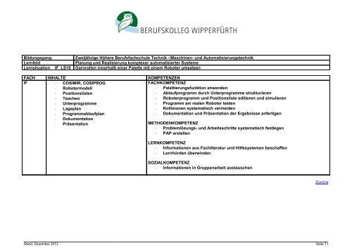 Zweijährige Höhere Berufsfachschule Technik, Schwerpunkt Maschi