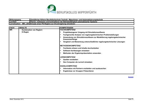 Zweijährige Höhere Berufsfachschule Technik, Schwerpunkt Maschi