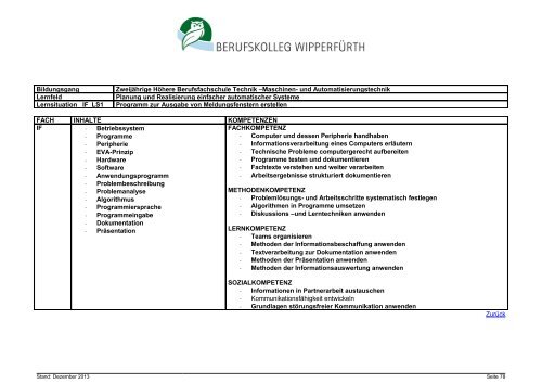 Zweijährige Höhere Berufsfachschule Technik, Schwerpunkt Maschi