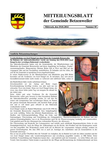 2014 Amtsblatt 05vom 29Januar 2014 - Gemeinde Betzenweiler