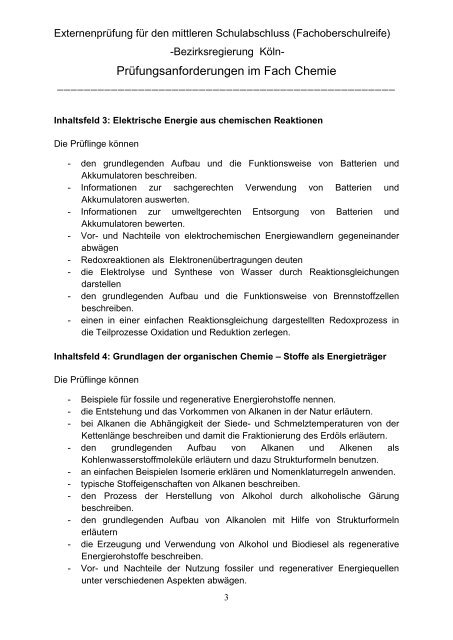 (Fachoberschulreife): Chemie - Bezirksregierung Köln