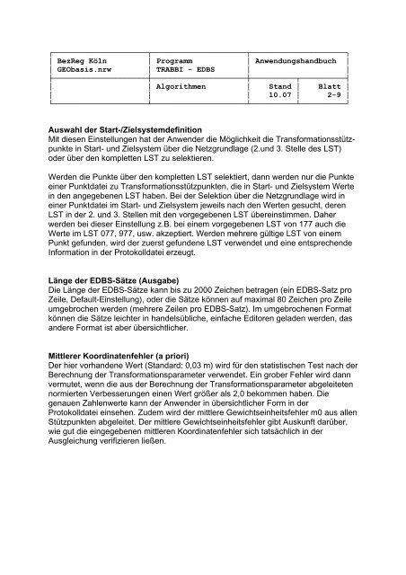 Anwenderhandbuch TRABBI 3D-EDBS - Bezirksregierung Köln