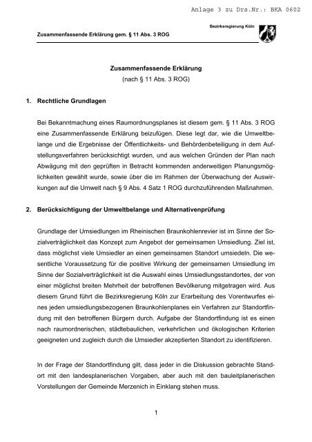 Tagesordnungspunkt 02 Anlage 03 - Bezirksregierung Köln