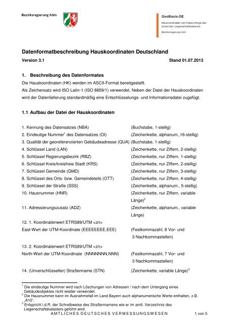 Datenformatbeschreibung Hauskoordinaten