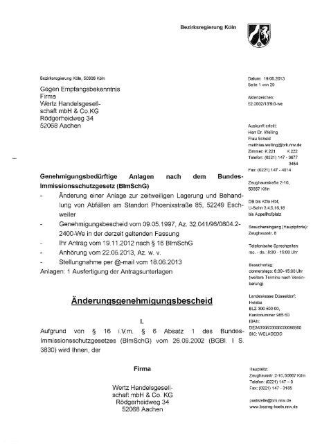 Änderungsgenehmigungsbescheid der Firma Wertz ...