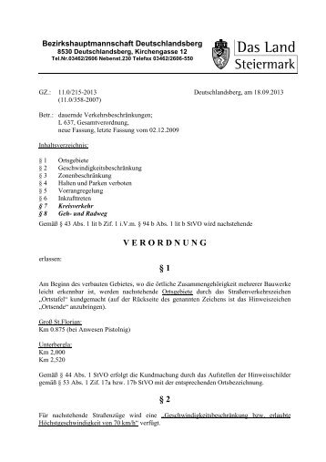 verordnung § 1 § 2 - Bezirkshauptmannschaft Deutschlandsberg