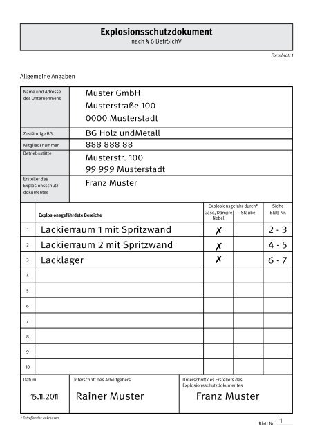 Explosionsschutzdokument - Berufsgenossenschaft Holz und Metall