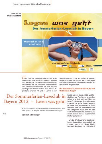 Der Sommerferien-Leseclub in Bayern 2012 - Lesen was geht ...