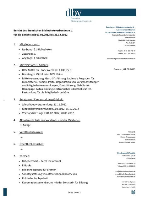 Berichte der Landesverbände - Deutscher Bibliotheksverband e.V.