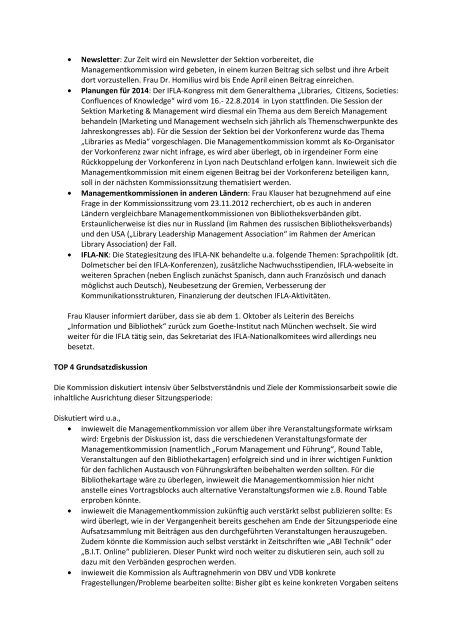 Protokoll der 4. Sitzung der Managementkommission 2012 – 2015