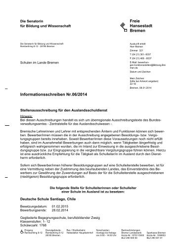 Informationsschreiben Nr. 06/2014 Auslandsschuldienst, Schulleiter ...