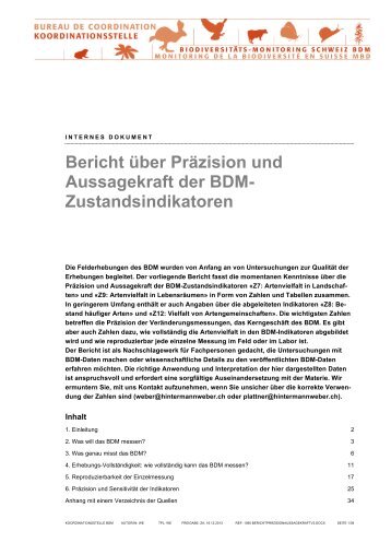 Bericht über Präzision und Aussagekraft der BDM ...