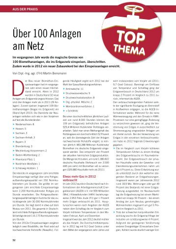 Über 100 Anlagen am Netz (pdf) - Fachverband Biogas e.V.