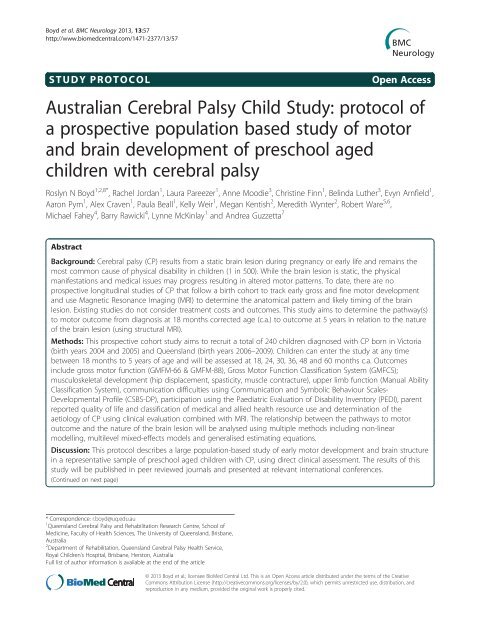 Australian Cerebral Palsy Child Study: protocol of ... - BioMed Central