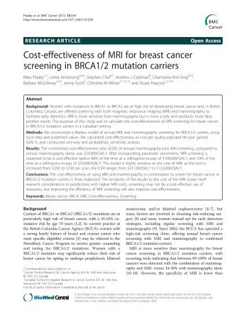 Cost-effectiveness of MRI for breast cancer ... - BioMed Central