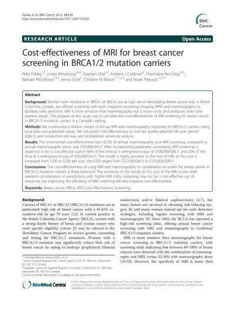 Cost-effectiveness of MRI for breast cancer ... - BioMed Central