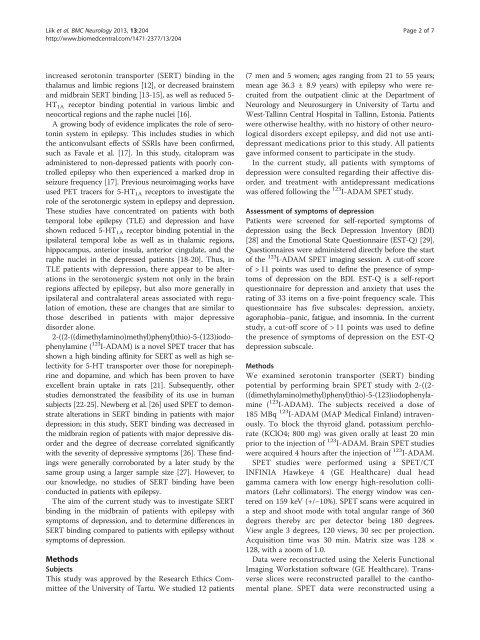 I-ADAM SPET imaging of serotonin transporter in patients with ...