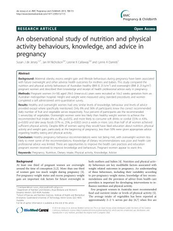 An observational study of nutrition and physical ... - BioMed Central