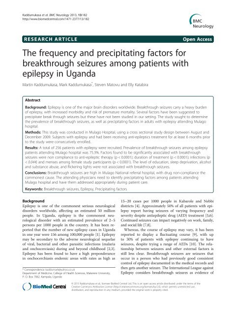 The frequency and precipitating factors for breakthrough seizures ...
