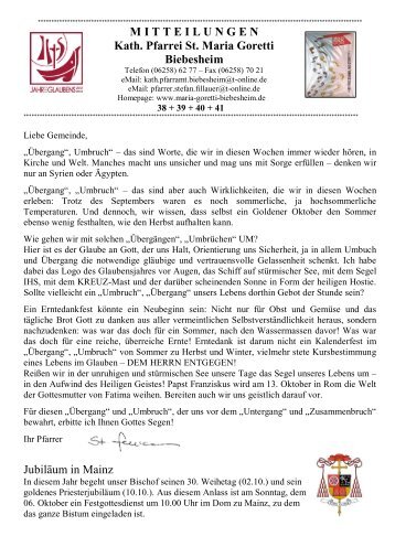 M I T T E I L U N G E N Kath. Pfarrei St. Maria Goretti ... - Bistum Mainz