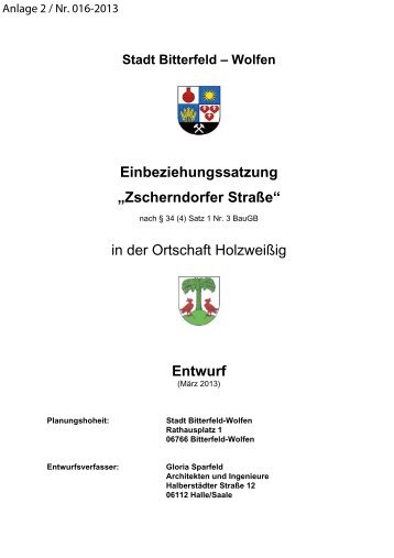 Einbeziehungssatzung „Zscherndorfer Straße“ - Stadt Bitterfeld-Wolfen